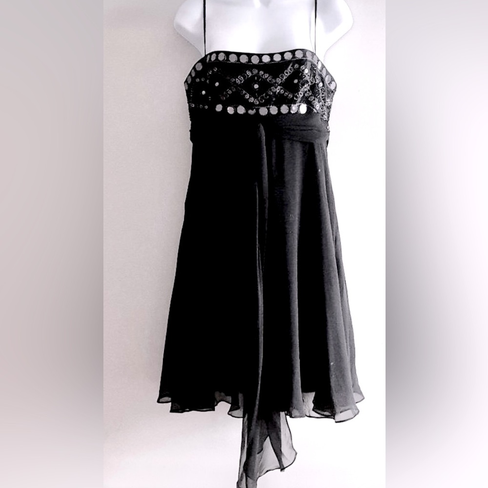 BCBG Max Azria Black Woven Sequin Silk Dress SZ 12